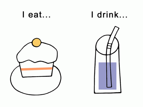 eat: cake drink: juice